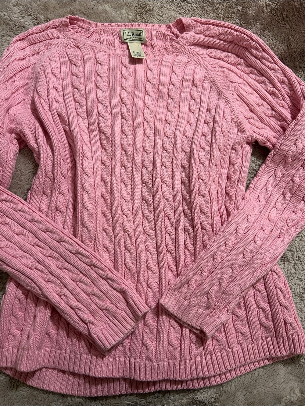 L.L. Bean Pink Cable Knit Crewneck Sweater
